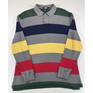 Crémieux Collection Waffle Knit Rugby Polo Long Sleeve Colorblock Large